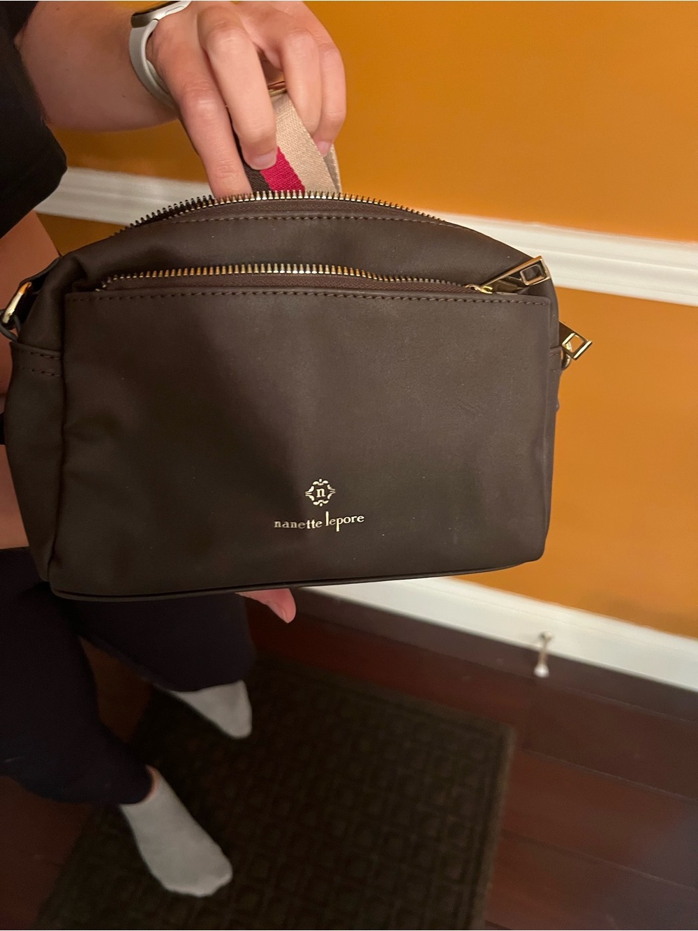 Nanette Lepore Brown Belt Bag with Striped Strap